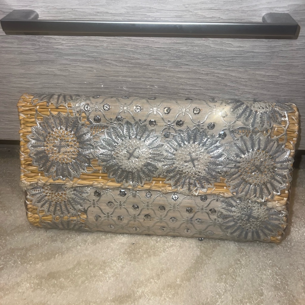 Elegant Silver And Tan Clutch